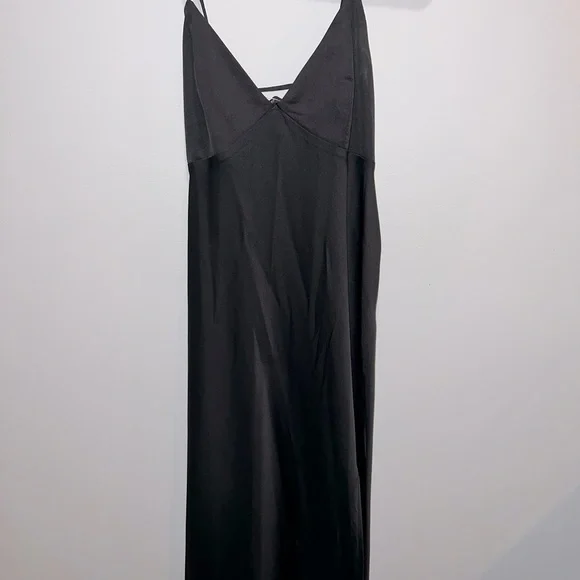 Forever 21 | Dresses | Black Satin Midi Dress From Forever 2 Slit Up Side  Of Leg | Poshmark